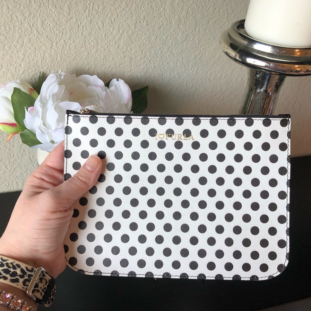 Furla Polka Dot Leather Zip Pouch EUC